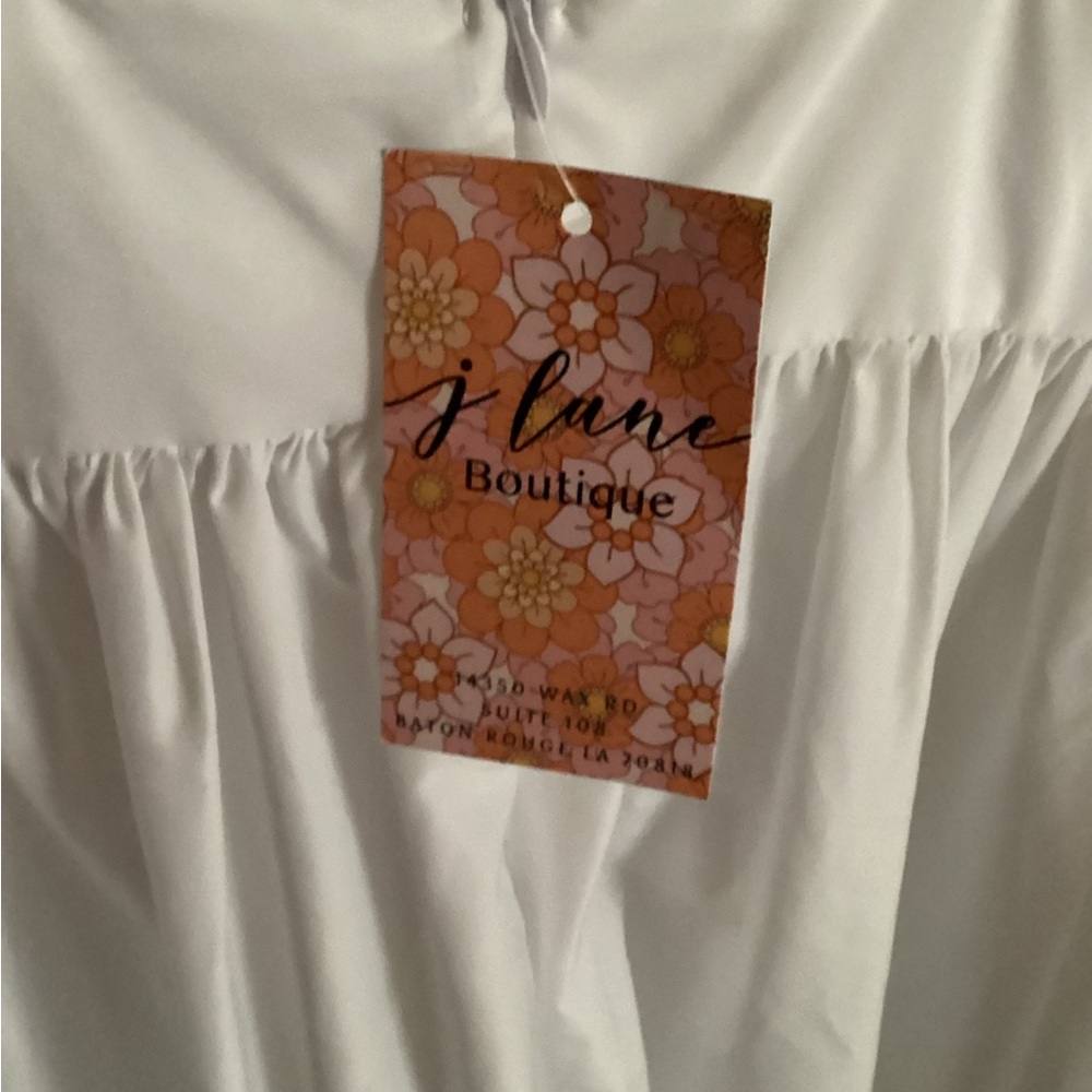 White Ruffled V-Neck Dress - Picture 3 of 8